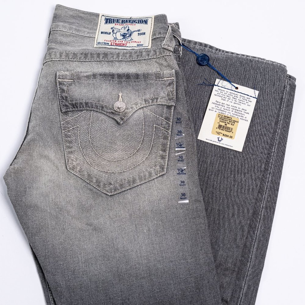 NEW Men's True Religion Grey Straight Jeans 30Wx32L